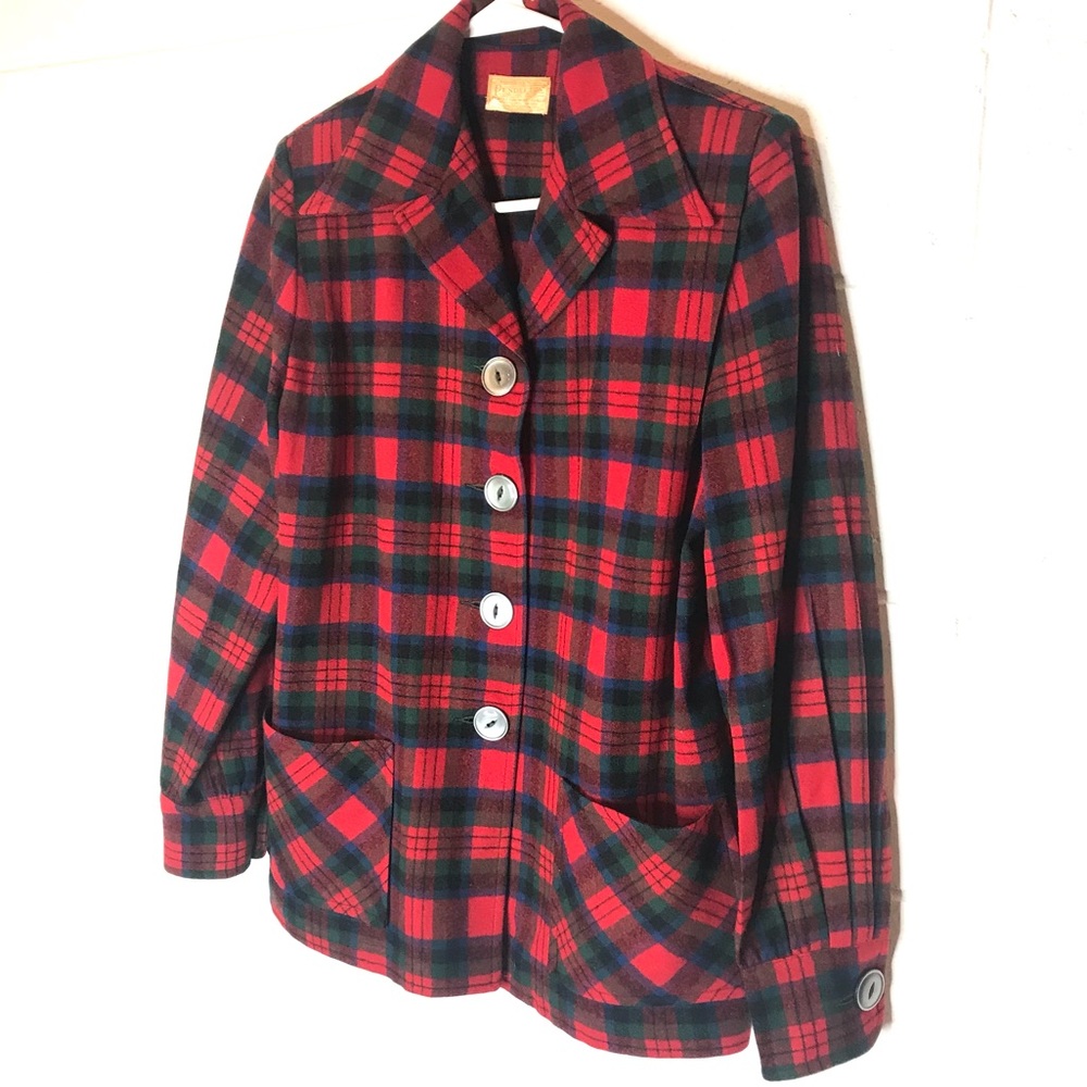 Pendleton Shacket Flannel Shirt Red Plaid Button Down Jacket Pockets - Picture 5 of 8